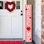 SRongmao Valentine's Day Welcome Porch Sign Love Wooden Hanging Sign Valentine's Day Front Door Sign Standing Vertical Welcome Signs for Home Front Door Yard Party Decor 8x63inch - Image 2