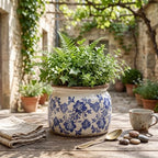 7.7" Large Ceramic Plant Pot Beige Blue Chinoiserie Floral Crackle Glaze Rustic Flowers Pot Decorative Planter with Drainage for Indoor Outdoor Plants Home Kitchen Office Decor Gift - Image 4