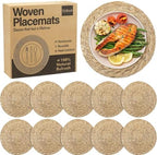 Elcoho 10 Pieces Round Woven Placemats 13.8 Inch Boho Rattan Placemats Farmhouse Braided Place Mats Woven Plate Chargers Rustic Wicker Table Mats for Dining Table by Elcoho