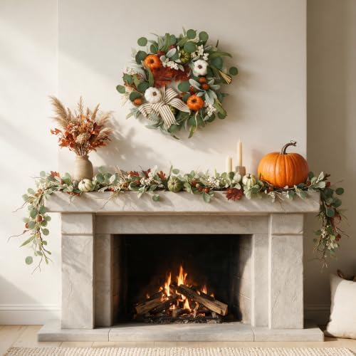 Fall Wreath for Front Door, 22 Inches Autumn Wreath for Thanksgiving Decor - Image 7