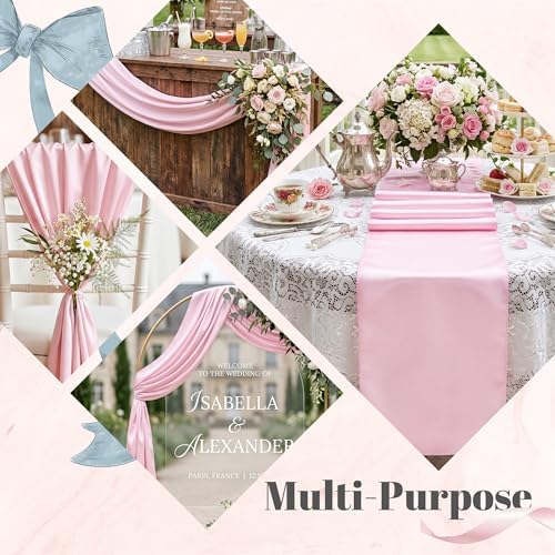 24 Pack Pink Satin Table Runners 12 x 108 Inch Reusable Seamless Design - Image 3
