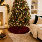 WineRed Velvet Christmas Tree Skirt with Ruffled Edge,60" - Image 3