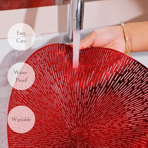 Snowkingdom Red Valentines Placemats Set of 18, Round Vinyl Hollow 15 Inch Metallic Place mats, Washable Wipeable Non Slip Stain Heat Resistant Dining Table Mats for Wedding Christmas Party Decoration - Image 3