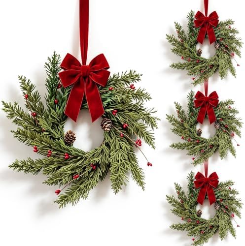 6 Pcs Small 4th of July Hanging Wreaths for Cabinets Patriotic Mini Candle Ring Wreath with Red White Blue Flowers Artificial Independence Day Wreath for Front Door (4, Mini Red Berries) by Unknown