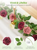 InnoGear Artificial Flowers, 50 Pcs Burgundy Foam Fake Roses Bulk with Stems for Decoration DIY Wedding Bouquets Centerpieces Bridal Shower Party Christmas Tree - Image 3
