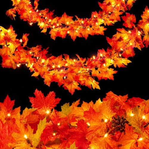 Fall Decorations for Home 9FT Plug in Fall Garland with Lights Halloween Decorations 50 Orange Bulbs, Connectable Fall Lights for Indoor Outdoor Halloween Harvest Thanksgivings Decorations(3 Packs) by DIRNUN