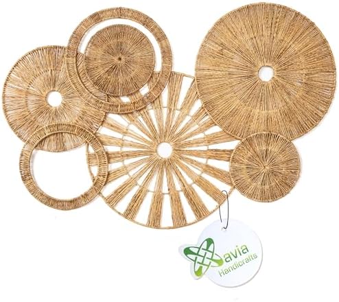 Xavia Handicrafts Set of 7 Boho Wicker Rattan Plate Basket For Décor Hanging Wall | Large Woven Farmhouse Rustic Bohemian Art Baket Hangings For Decorative Home, Bedroom, Living Room, Kitchen, Bathroom by XAVIAHANDICRAFTS