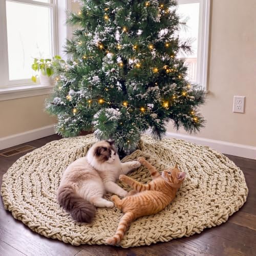 Shappy Khaki 48 Inch Chunky Knit Christmas Tree Skirt Crochet Tree Skirt - Image 4