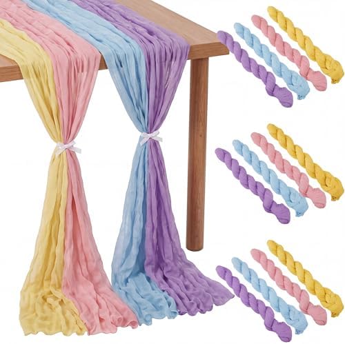 Remagr 12 Pcs Pastel Cheesecloth Gauze Table Runners for Wedding Table by Remagr