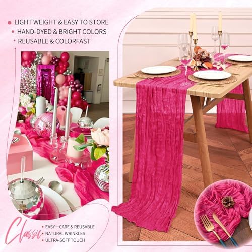30 Pack Cheesecloth Table Runner 10FT Hot Pink Table Runner Boho Gauze Cheese Cloth Table Runners Long Rustic Sheer Table Decorations for Wedding Party Baby Bridal Shower Birthday Holiday Home - Image 5