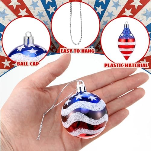 60 Pcs 4th of July Hanging Decoration Patriotic Hanging Ornaments Ball for Tree Red White Blue Stars Ball Ornaments America Flag Tree Decor Pendant for 250th Anniversary Independence Veteran Day Party - Image 4
