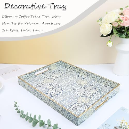 Rectangle Plastic Serving Tray with Handles, Elegant Decorative Tray for Coffee Table, Ottoman, Living Room, Kitchen, and Outdoor Use. 12"*16"*1.6" F - Image 3