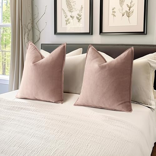 MIULEE Pack of 2 Blush Pink Euro Shams Chenille Pillow Covers 24x24 Inch - Image 5