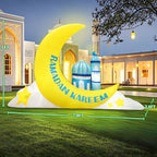 KOOY 7.8 FT Long Inflatable Ramadan Crescent Moon Decorations with Mosque & Star Blow Up Islamic Eid Decor Muslim Holiday Outdoor Decorations with LED Lighted - Image 5