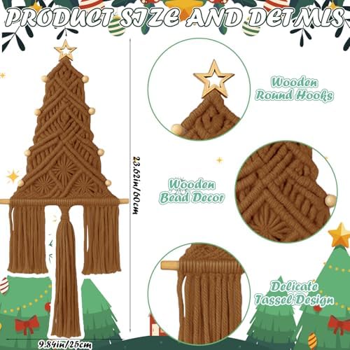 3 Pcs Large Macrame Christmas Tree Decor, Beige, Brown and Tan - Image 3
