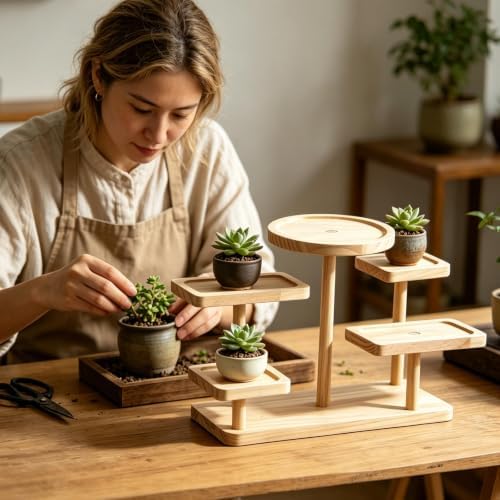 5 Layer Wooden Tiered Tray Stand Wood Tiered Display Rack Rustic Risers for Wedding Birthday Graduation Tea Party, Natural Wood Color - Image 6