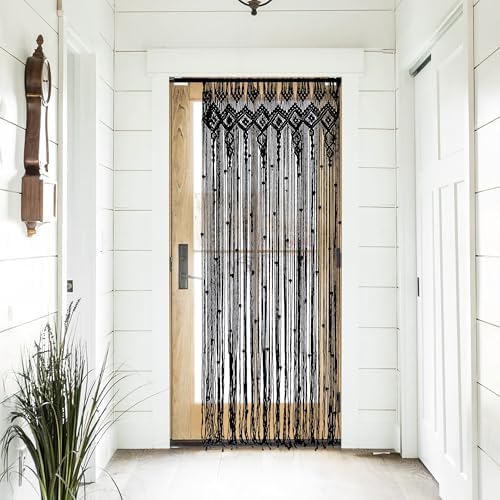 Lino Rosa Beaded Door Curtain for Doorway, Goth Witchy Black Macrame Beads Curtain for Closet Bedroom Wall Hanging Tapestry Grunge Room Decor - Image 5
