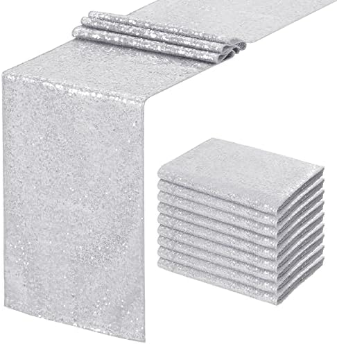 Silver Table Runner 10 Packs 12x72 Inch Sequin Glitter Table Runner for Rectangle Tables for Birthday Banquet Wedding Baby Shower Party Decorations by SoarDream