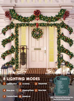 Christmas Garland with Lights, 9Ft Prelit Garland, 8 Light Modes & Timer - Image 4
