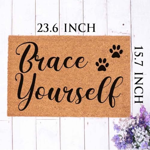Funny Coir Doormat Brace Yourself Welcome Front Porch Decor Mat for The Entrance Way Outside Personalized Rug with Heavy-Duty Non Slip Outdoor Coconut Doormats Pets Lover Gift 23.6 x 15.7inch - Image 5