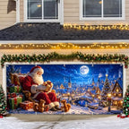 Classic Santa Claus Christmas Garage Door Banner 7x16 FT, Large 2-Car Winter Village Snow Night Outdoor Wall Mural Peeking Cover, Realistic Holiday Hanging Backdrop for House Exterior Party - Image 7