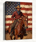 Patriotic Cowboy Canvas Wall Art 4th of July American Flag Oil Painting USA Flag Cowboy Wall Decor Independence Day Rustic Home Decor for Living Room Bedroom 16x24in by HomeifHue