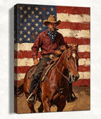 Patriotic Cowboy Canvas Wall Art 4th of July American Flag Oil Painting USA Flag Cowboy Wall Decor Independence Day Rustic Home Decor for Living Room Bedroom 16x24in by HomeifHue