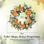 26" Large Summer Front Door Wreath, Artificial Silk Peony Orchid Rose Lavender Floral Wreath with Coin Leaf Greenery, Rustic Farmhouse Door Decor for Porch,Entryway,Mantel,Indoor Outdoor Home - Image 5