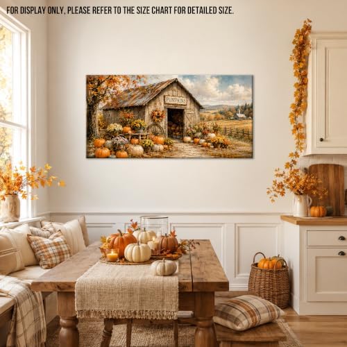WAXWHELK Pumpkin Fall Canvas Wall Art, Pumpkin Barn Rustic Farmhouse Painting Pictures Artwork for Autumn Thanksgiving Home Decor, Bedroom Living Room Wall Decor (30"x60") - Image 3
