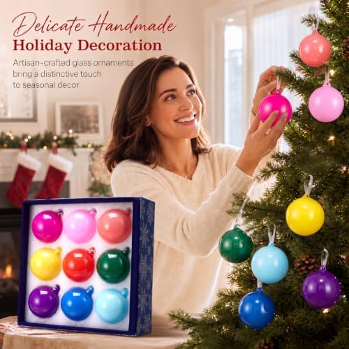 FoldTier 9pcs 3" Colorful Glass Ball Christmas Tree Ornament, Colorful - Image 4
