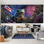 7 * 16ft Vibrant Puerto Rico Garage Door Banner, Tropical Island Style Decor Flag, Retro Castle Pattern Photo Backdrop, Cultural Pride Background for Outdoor Festival Holiday Garage Door Decoration - Image 6