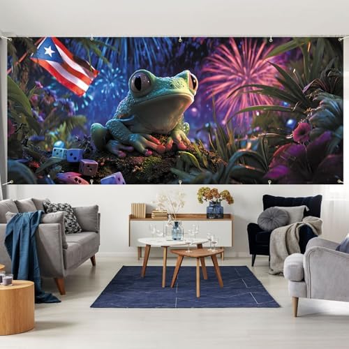 7 * 16ft Vibrant Puerto Rico Garage Door Banner, Tropical Island Style Decor Flag, Retro Castle Pattern Photo Backdrop, Cultural Pride Background for Outdoor Festival Holiday Garage Door Decoration - Image 6