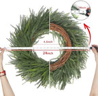 LOKEISNA Real Touch Norfolk Pine Wreath, 24" Artificial Christmas Wreaths for Front Door, Soft Bendable Pine Wreath for Wall Windows Mantle Christmas New Year - Image 2
