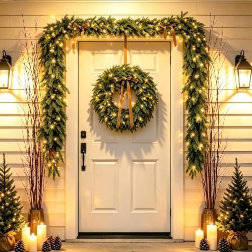 WANNA-CUL 9ft Real Touch Lighted Cedar Christmas Garland with Lights - Image 5