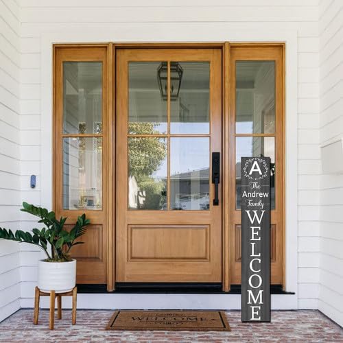 FemiaD Personalized Family Name Porch Sign Welcome Sign for Porch Standing Vertical Tall Custom Initial Last Name Porch Signs Leaner Farmhouse Wooden Welcome Signs for Front Door Housewarming - Image 3