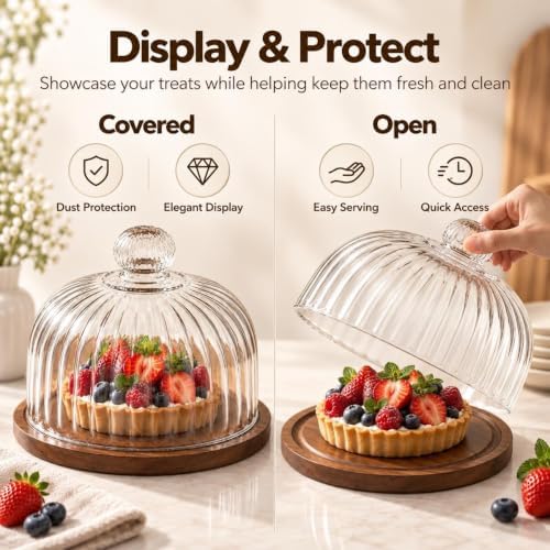 Glass Pumpkin Cloche with Wood Base, Decorative Glass Display Dome Tray - Image 6