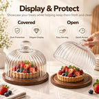 Glass Pumpkin Cloche with Wood Base, Decorative Glass Display Dome Tray - Image 6