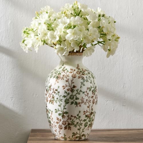9.84 Inch Vintage Green and Beige Chinoiserie Floral Vase, Antique Rustic Ceramic Vase for Home Decor, Living Room, Bookshelf, Office, Entryway, Garden, Chinoiserie Decor, Tuscan Decor - Image 4