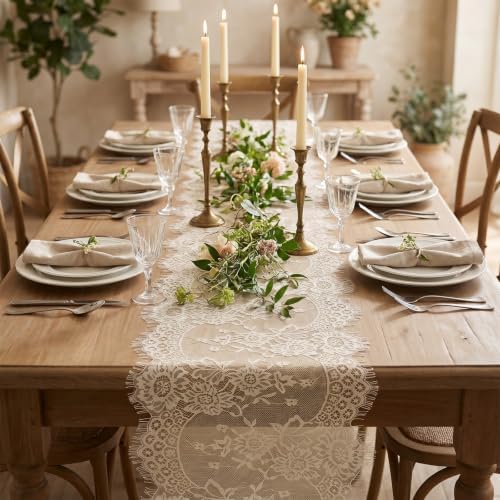 12 Pack Beige Lace Table Runners Beige Rustic Lace Fabric Table Runners - Image 6