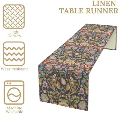 William Morris Style Table Runner for Table Decor, Art Rustic Green Tree Botanical Floral Flower Vintage Printed for Kitchen Dining Room Farmhouse Party Holiday Decorate 13" x 120" - Image 2
