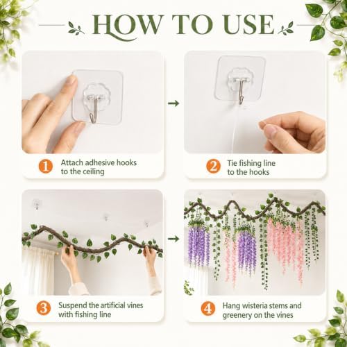 Enchanted Jungle Theme Decoration Set Artificial Purple Pink Wisteria Vines - Image 4