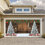 7x16ft Christmas Garage Door Decorations Christmas Barn Xmas Tree Christmas Ball Snowflake Garage Backdrop for Xmas Eve Holiday Outdoor Wall Decor Winter Holiday Background Sign for Garage Door - Image 2