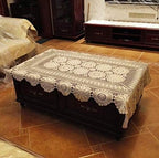 USTIDE Rustic Floral Crochet Tablecloth Rectangle Beige Cotton Lace Table Overlays 51"x70" - Image 2