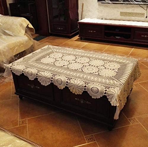 USTIDE Crochet Tablecloth Rectangular 59x78inches Beige Cotton Lace Tablecloth Rectangle Elegant Kitchen Tablecloths - Image 3