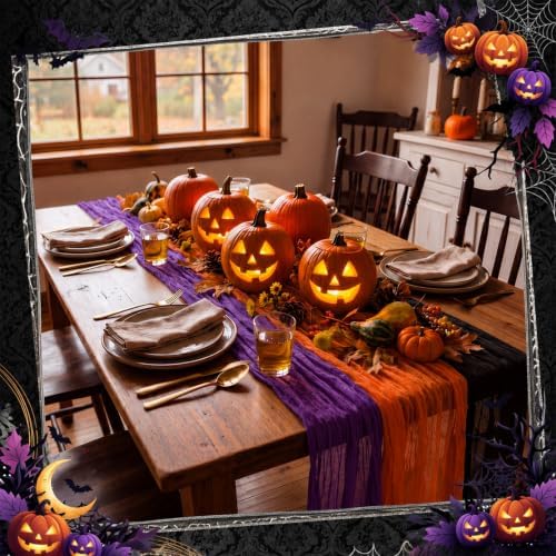 Remagr 12 Pcs Halloween Cheesecloth Gauze Table Runners Black Orange Purple - Image 5
