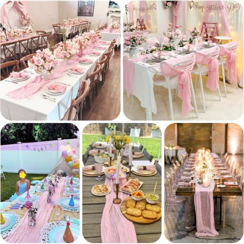 12 Pack Light Pink Table Runner Cheesecloth, Summer Rustic Sheer Gauze Table Runner 35x120 Inch for Wedding Baby Shower Bridal Shower Party Home Decorations - Image 4