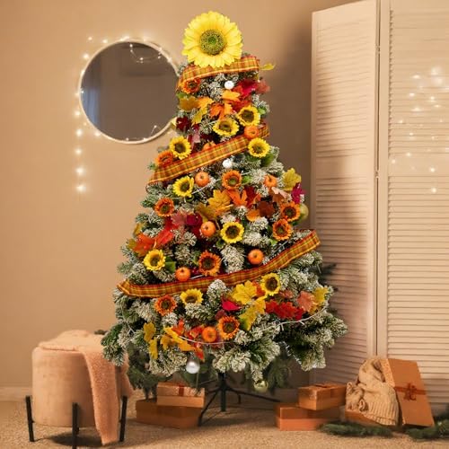 39 Pcs Fall Maple Leaf Sunflower Tree Decoration Set Leaf Garlands 2.5 Inch × 9.8 Yd Orange Harvest Ribbon Sunflower Pumpkin Thanksgiving Hanging Decor for Fall Autumn Thanksgiving Tree ﻿ - Image 3