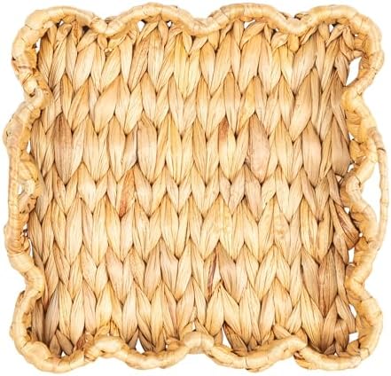 Household Essentials Woven Water Hyacinth Scalloped Square Trays, Set of 2, Natural - Image 7