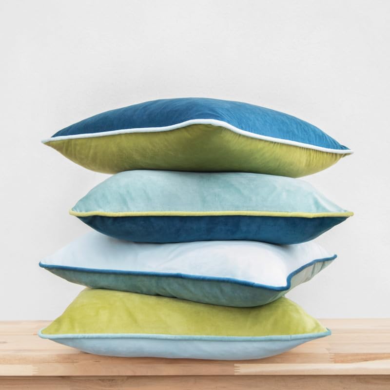 MONDAY MOOSE Decorative Throw Pillow Covers Cushion Cases, Set of 4 Soft Velvet Modern Double-Sided Designs, Mix and Match for Home Decor, Pillow Inserts Not Included (16x16 inch, Green/Blue) - Image 5