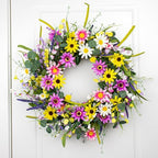 Yawwind 28 Inches Large Summer Wreaths for Front Door Spring Flower Wreaths Summer Door Wreath Colorful Wildflower Wreath with Daisy Lavender for Window Indoors Outdoor Decor - Image 5